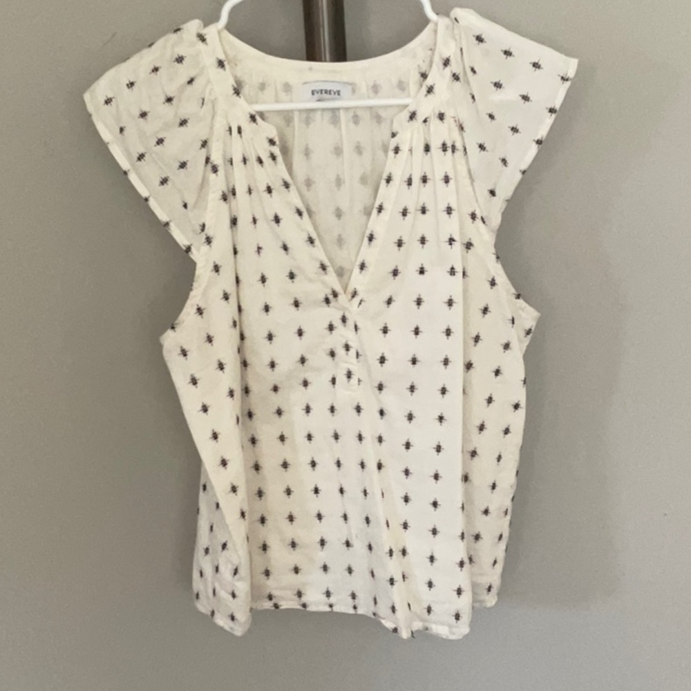 Evereve Cream Blouse with Navy and Orange Pattern